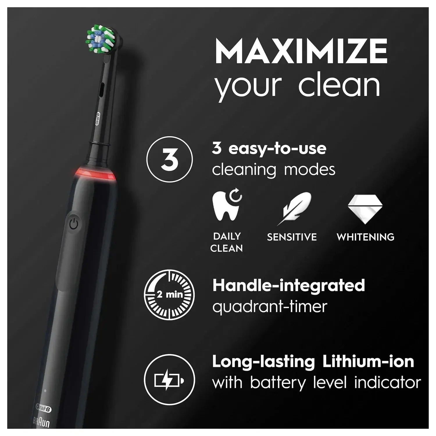 Oral B Pro 3500 Cross Action Black Electric Toothbrush Freedomize.